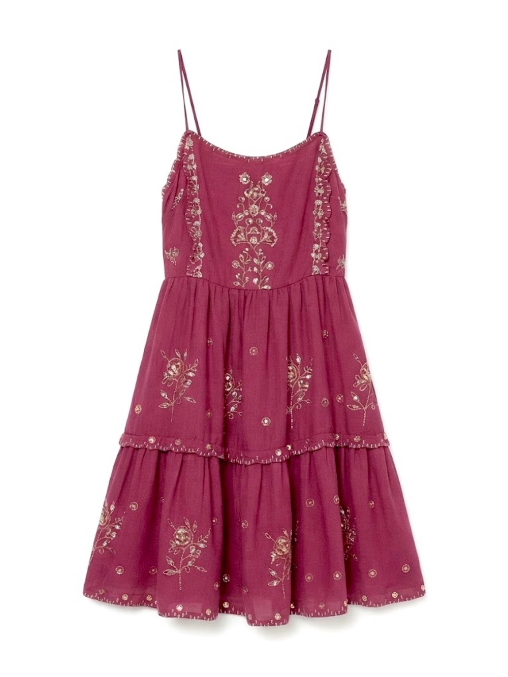 Free People Gold Sequined Burgundy Tiered Mini Dress